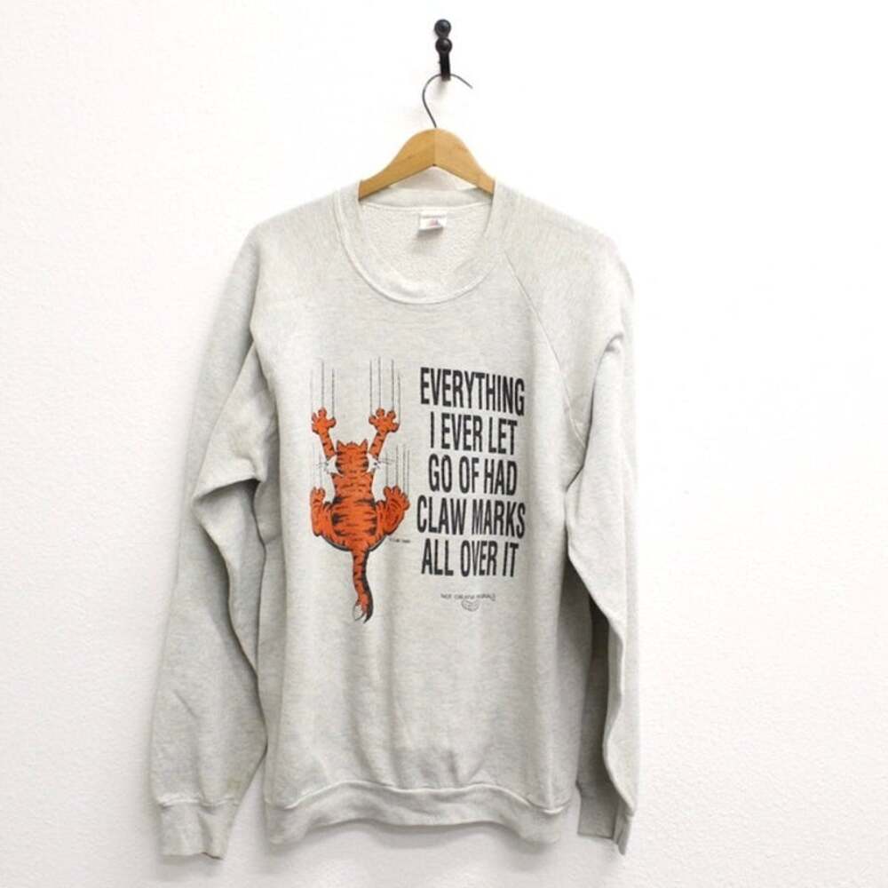 Vintage 90s Kitty Cat Claw Marks Gray All-Over-Print Sweatshirt XXL 2X
